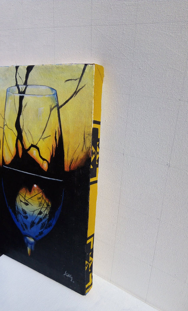 Hand Painted: Realism- Wine Glass at Sunset - WallArtKenya- Art Kenya
